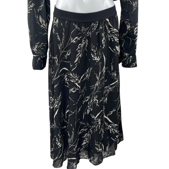 H&M Black White Printed Tie Neck Long Sleeve Blouse Midi Skirt 2-Piece Set Sz 14 - Picture 4 of 7